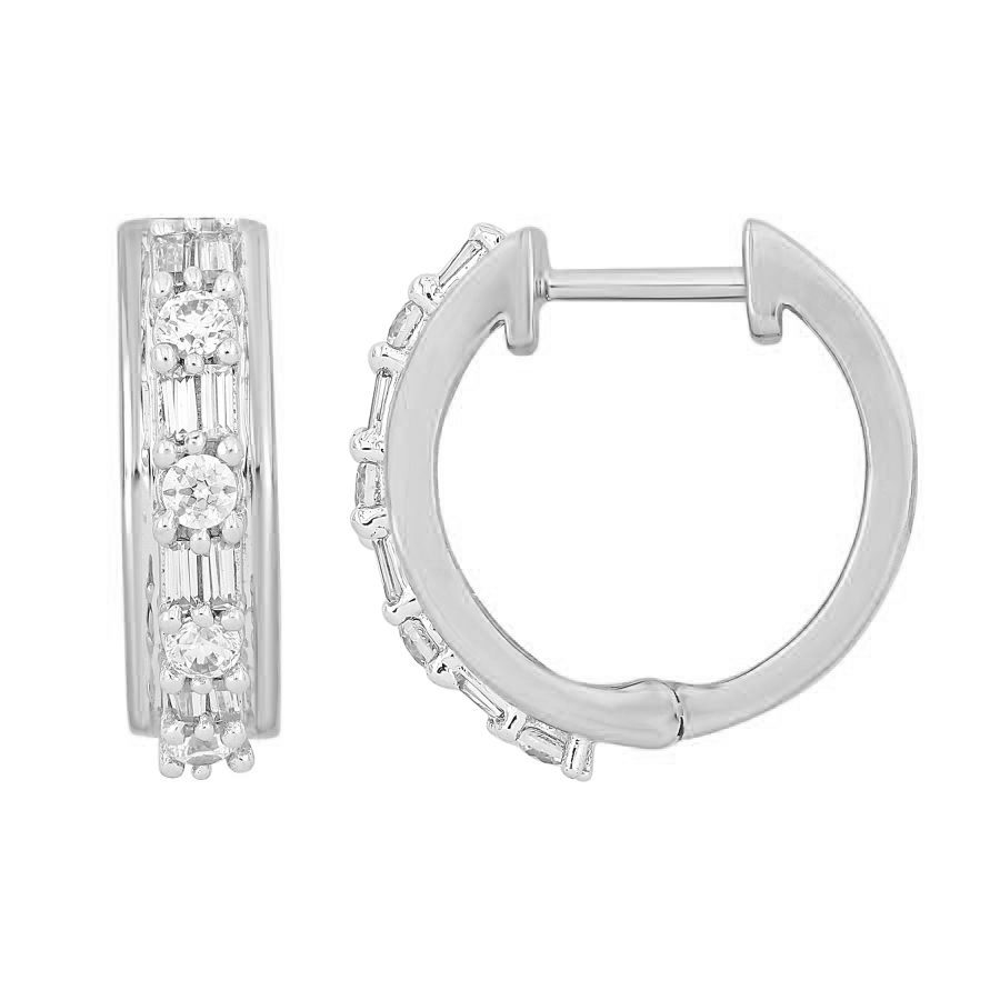 18981608_281237W.jpg LADIES HOOP EARRINGS 0.40CT ROUND/BAGUETTE DIAMOND 10K WHITE GOLD - Image 1