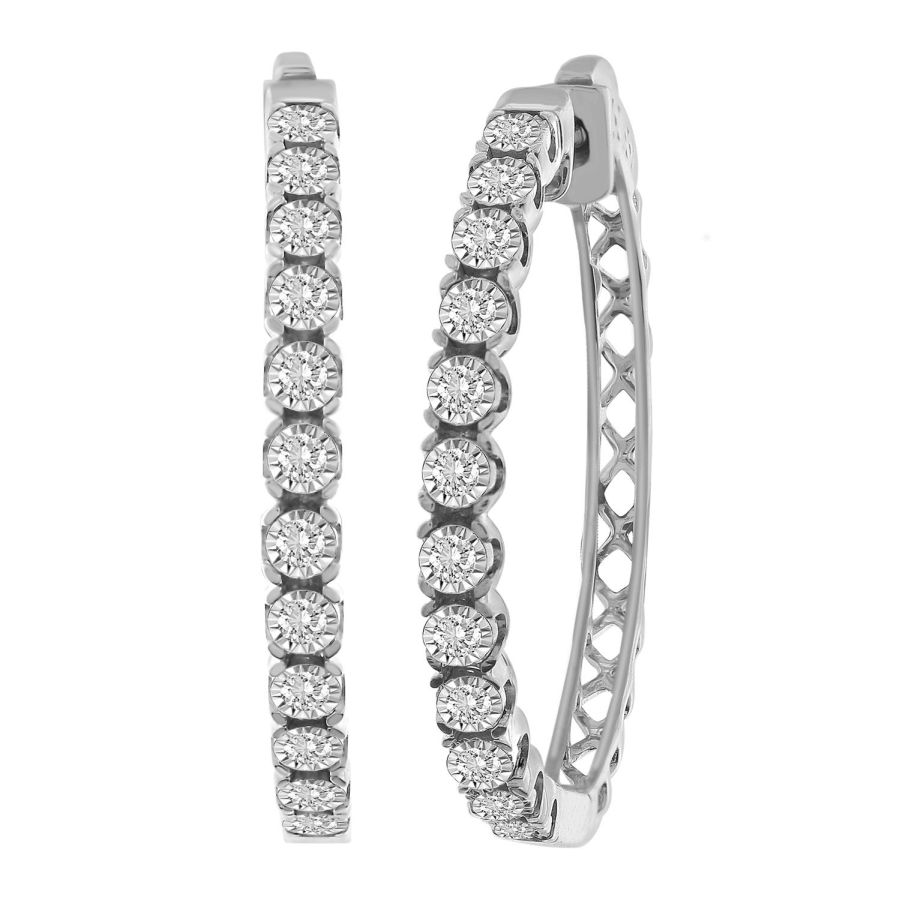 18981620_229451W.jpg LADIES HOOP EARRINGS 0.50CT ROUND DIAMOND 10K WHITE GOLD - Image 1