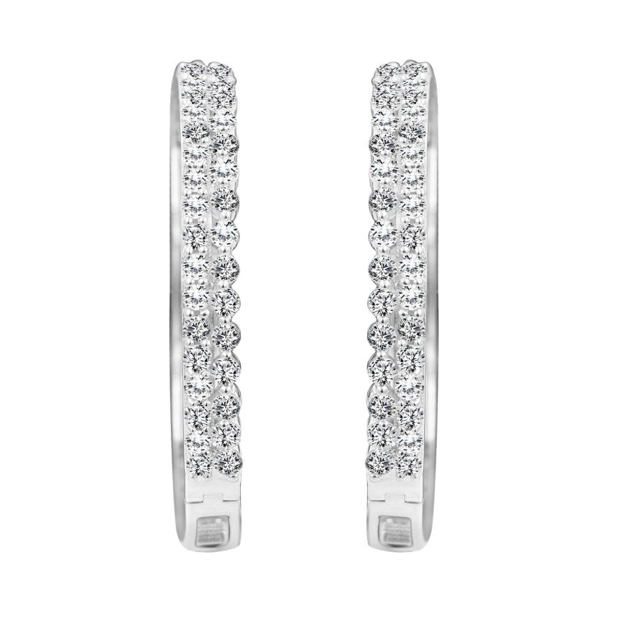 18981664_292240W.jpg LADIES HOOP EARRINGS 2.00CT ROUND DIAMOND 14K WHITE GOLD - Image 1