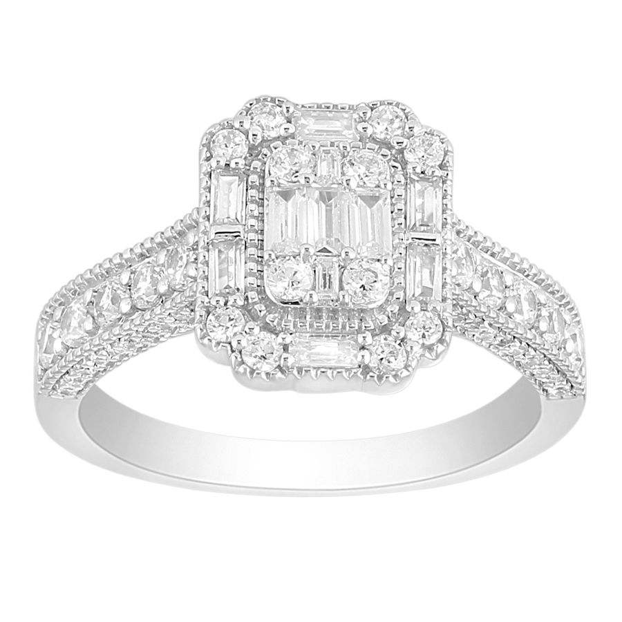 18982007_258376W.jpg LADIES RING 1.00CT ROUND/BAGUETTE DIAMOND 14K WHITE GOLD - Image 1
