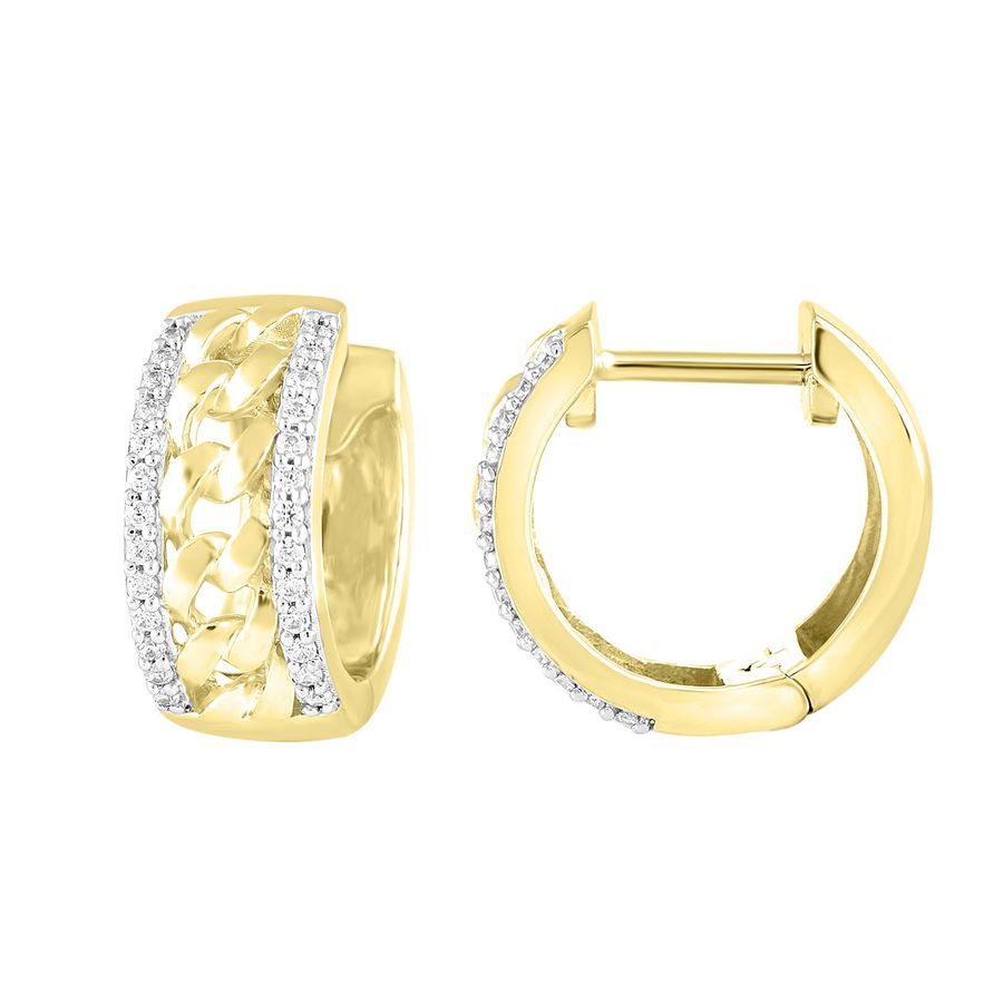 18982142_242067Y.jpg MEN'S HOOPS EARRINGS 0.20CT ROUND DIAMOND 10K YELLOW GOLD - Image 1