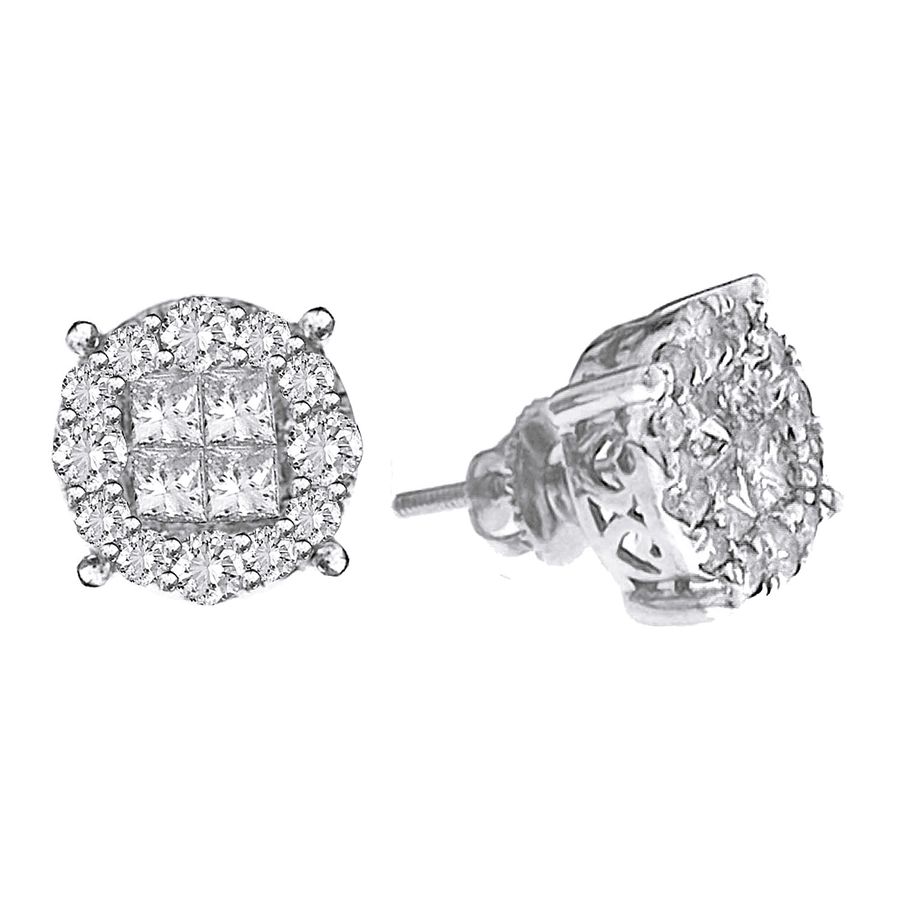 18982582_67944W.jpg LADIES STUD EARRINGS 2.00CT ROUND/PRINCESS DIAMOND 14K WHITE GOLD - Image 1