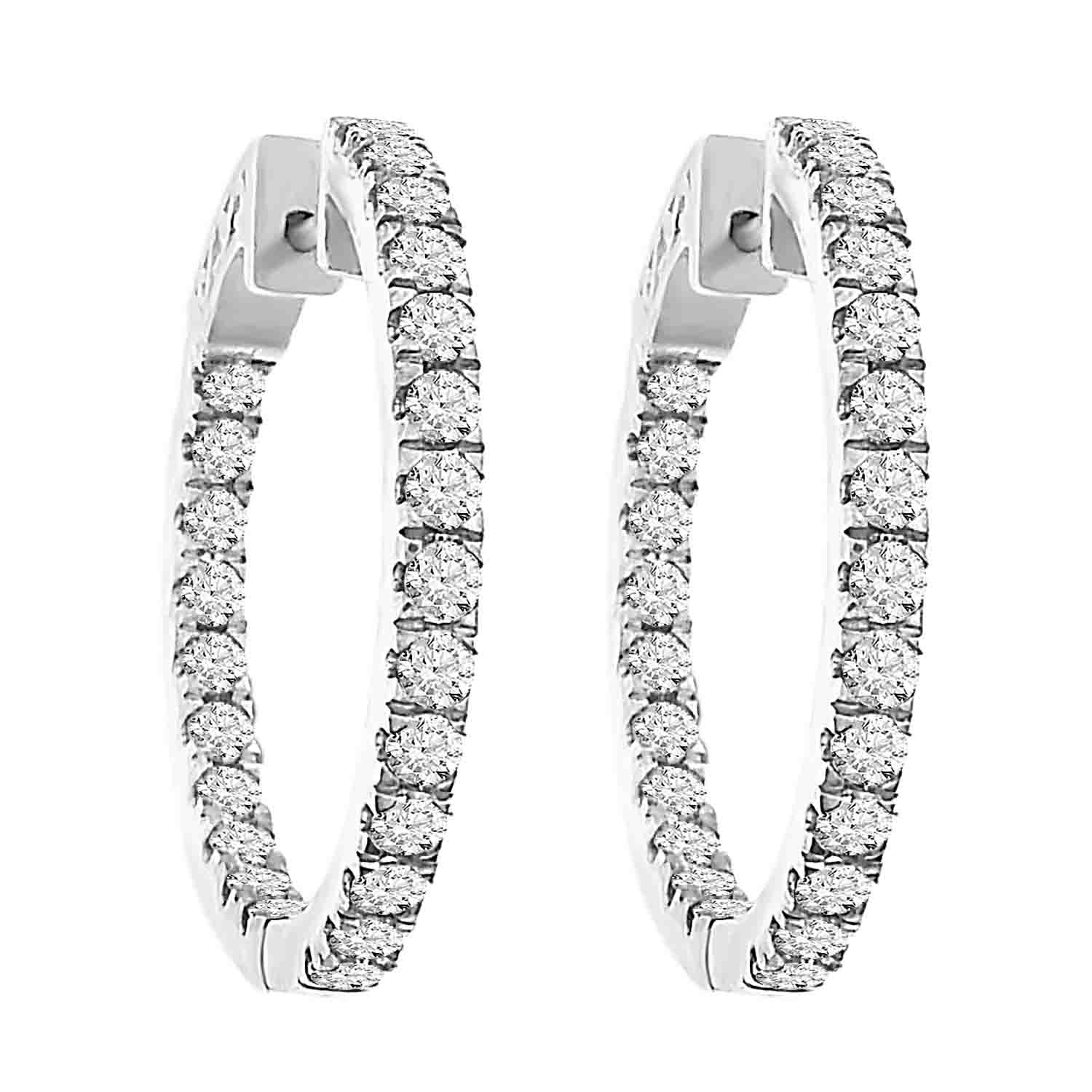 18982615_78159W.jpg LADIES HOOPS EARRINGS 2.00CT ROUND DIAMOND 14K WHITE GOLD - Image 1