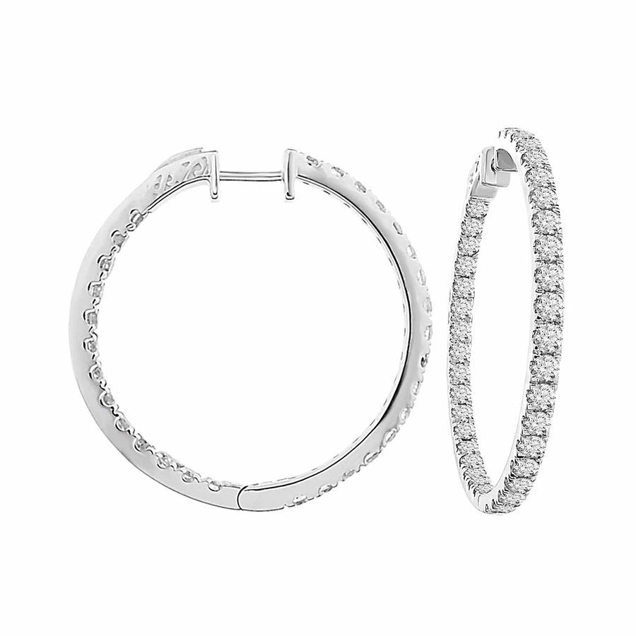 18982624_85589W.jpg LADIES HOOP EARRINGS 5.00CT ROUND DIAMOND 14K WHITE GOLD (SI QUALITY) - Image 1