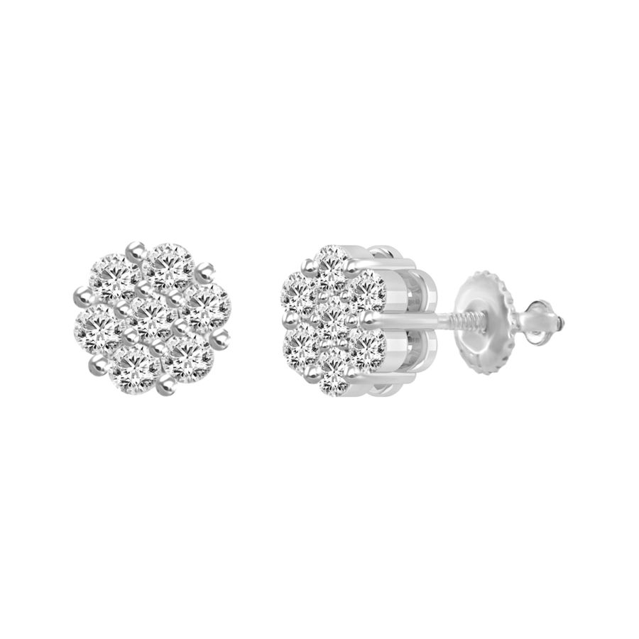 18982740_78033W.jpg LADIES FLOWER EARRINGS 0.50CT ROUND DIAMOND 14K WHITE GOLD - Image 1