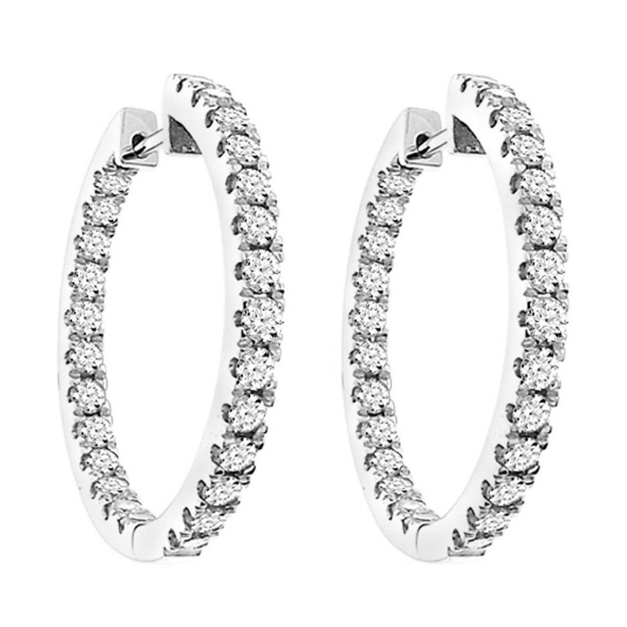18982756_77600W.jpg LADIES HOOP EARRINGS 2.00CT ROUND DIAMOND 10K WHITE GOLD - Image 1
