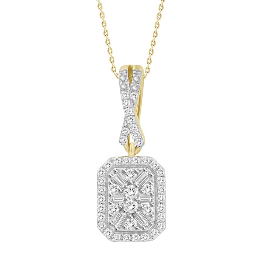18983224_259186Y.jpg LADIES PENDANT WITH CHAIN 0.20CT ROUND/BAGUETTE DIAMOND 10K YELLOW GOLD - Image 1