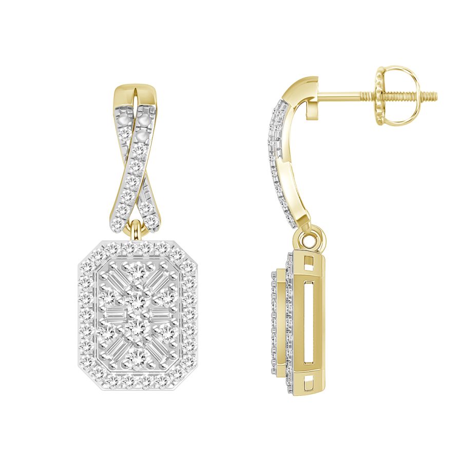 18983227_259189Y.jpg LADIES EARRINGS 0.33CT ROUND/BAGUETTE DIAMOND 10K YELLOW GOLD - Image 1