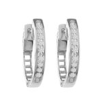 LADIES HOOP EARRINGS 0.25CT ROUND DIAMOND 14K WHITE GOLD