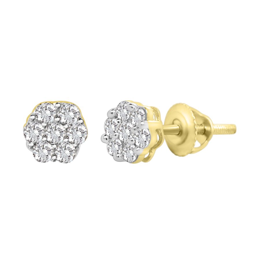 18983844_78030Y.jpg LADIES FLOWER EARRINGS 0.33CT ROUND DIAMOND 14K YELLOW GOLD - Image 1