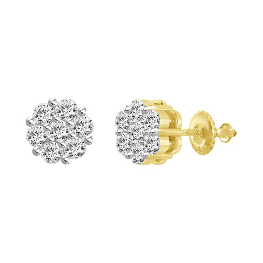 18983849_78042Y.jpg LADIES FLOWER EARRINGS 1.00CT ROUND DIAMOND 14K YELLOW GOLD - Image 1