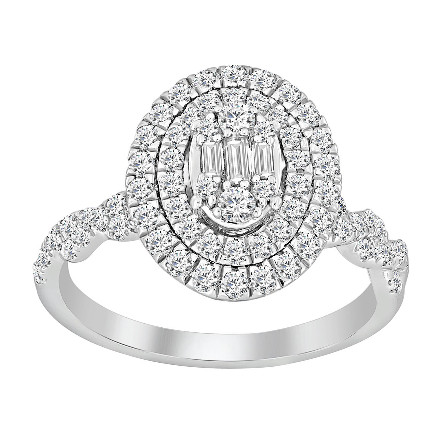 18983891_318462W.jpg LADIES RING 0.75CT ROUND/BAGUETTE DIAMOND 14K WHITE GOLD - Image 1