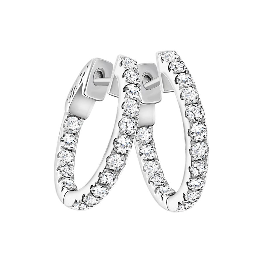 18983902_81947W.jpg LADIES HOOPS EARRING 1.00CT ROUND DIAMOND 14K WHITE GOLD - Image 1