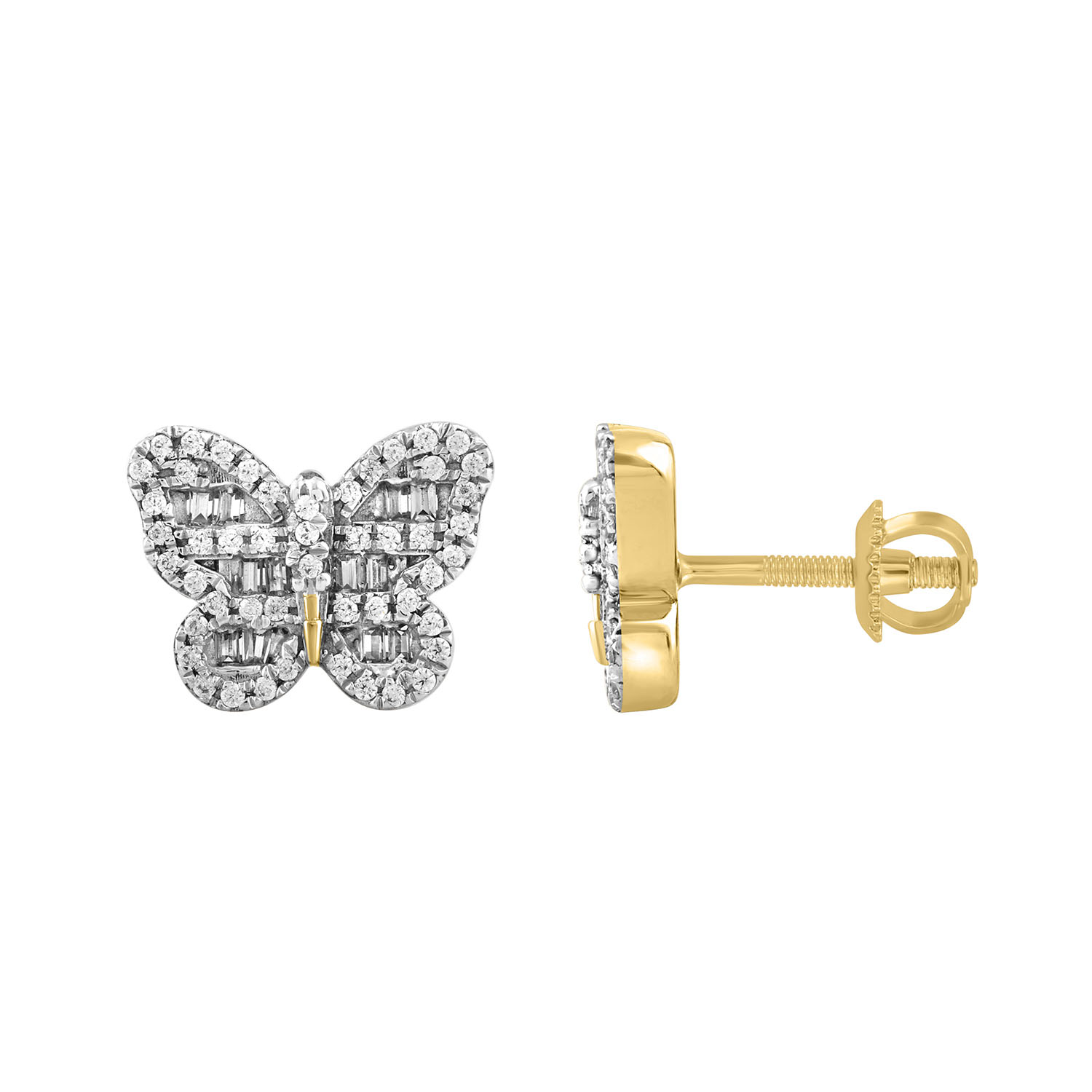 18983948_331692Y.jpg LADIES EARRINGS 0.33CT ROUND/BAGUETTE DIAMOND 14K YELLOW GOLD - Image 1