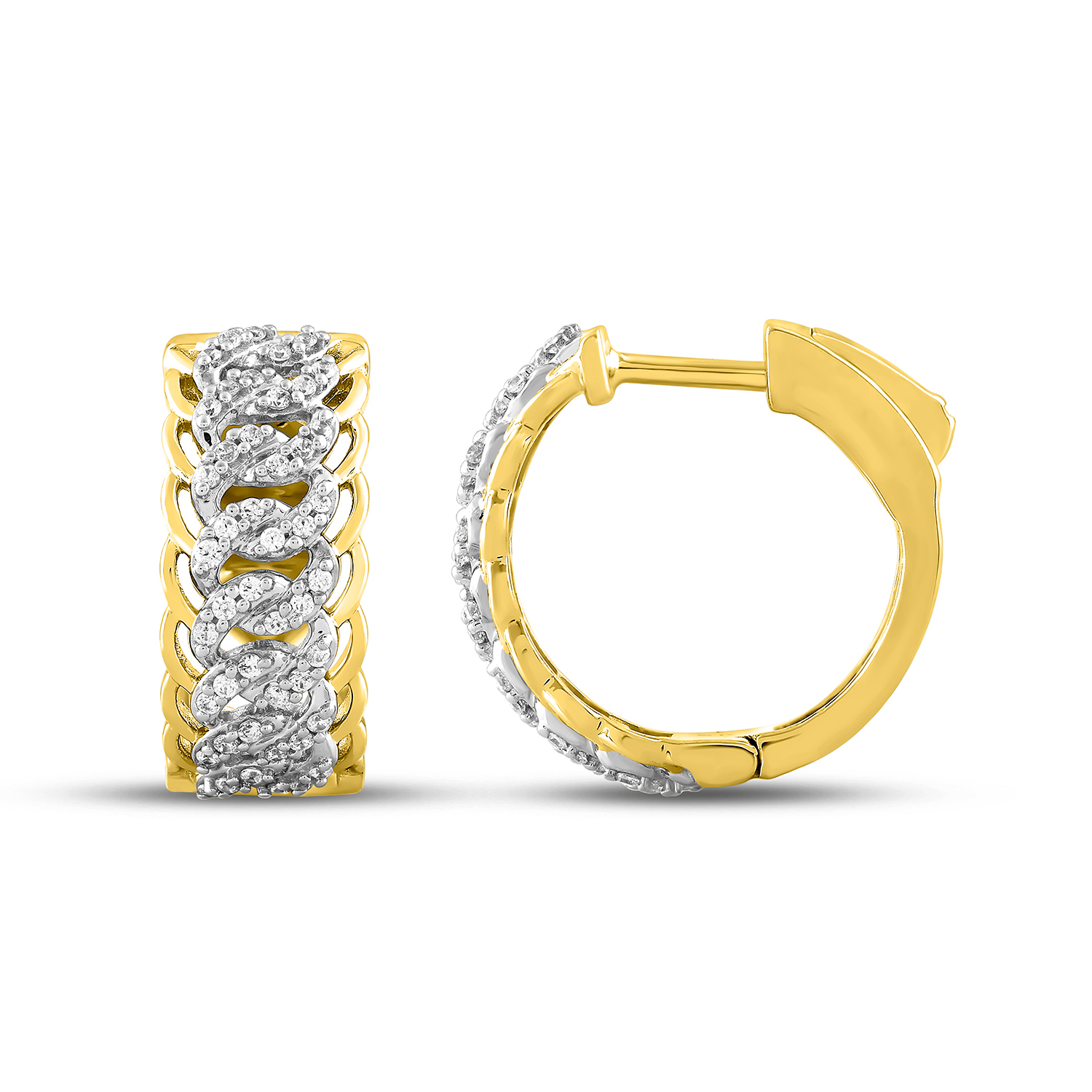 18984024_317077Y.jpg LADIES HOOPS EARRINGS 0.25CT ROUND DIAMOND 10K YELLOW GOLD - Image 1