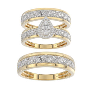 LADIES TRIO SET 1.00CT ROUND/BAGUETTE DIAMOND 10K YELLOW GOLD