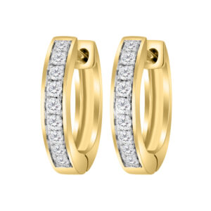 LADIES HOOP EARRINGS 0.15CT ROUND DIAMOND 10K YELLOW GOLD