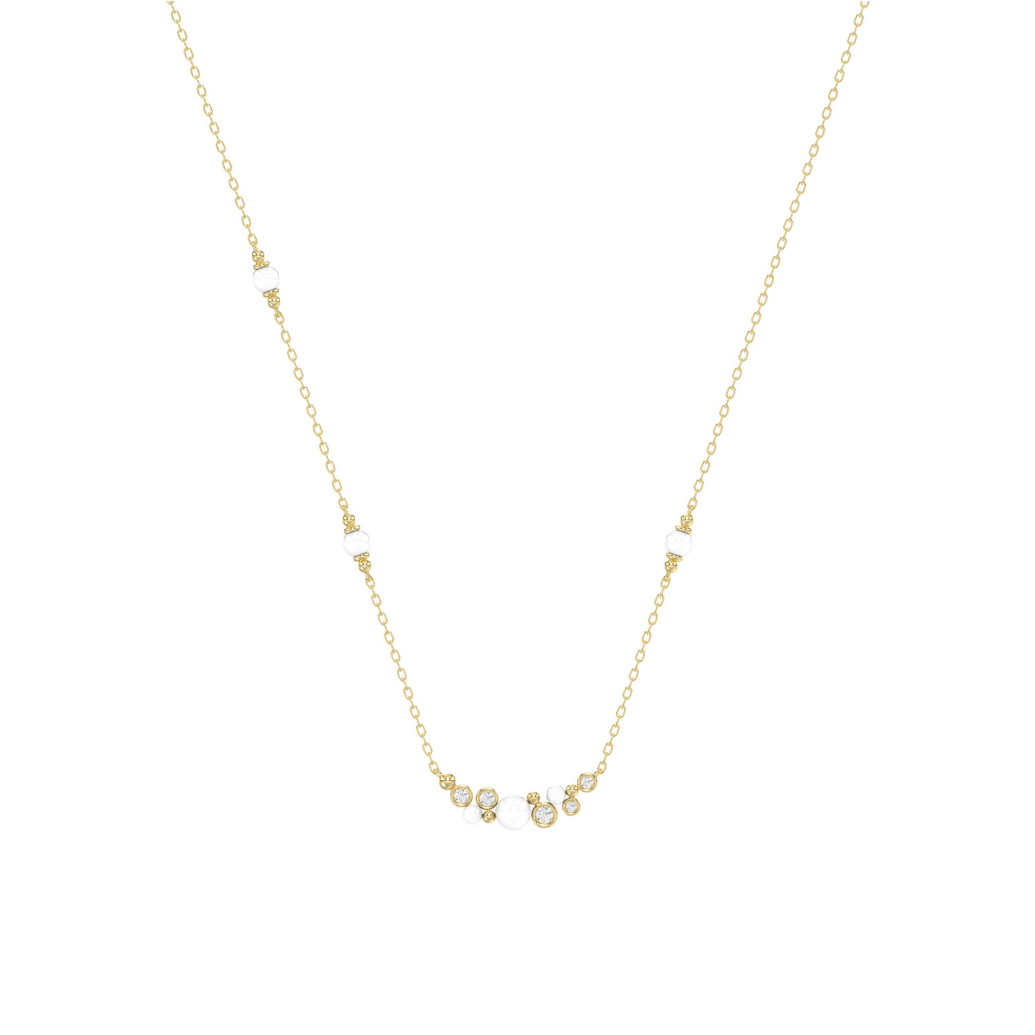 19026832_360902Y.jpg LADIES NECKLACE 0.16CT ROUND/PEARL DIAMOND 14K YELLOW GOLD - Image 1