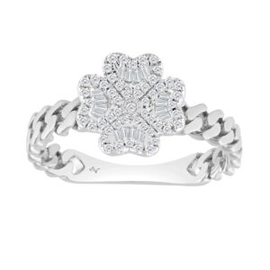 LADIES RING 0.25CT ROUND/BAGUETTE DIAMOND 14K WHITE GOLD
