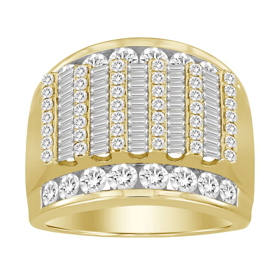 19030192_243713Y.jpg MEN'S RING 3.00CT ROUND/BAGUETTE DIAMOND 10K YELLOW GOLD - Image 1