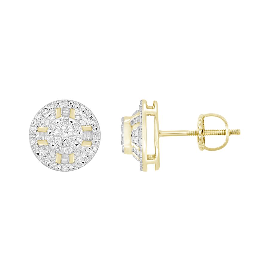 19034656_297609Y.jpg LADIES EARRINGS 0.20CT ROUND/BAGUETTE DIAMOND 10K YELLOW GOLD - Image 1