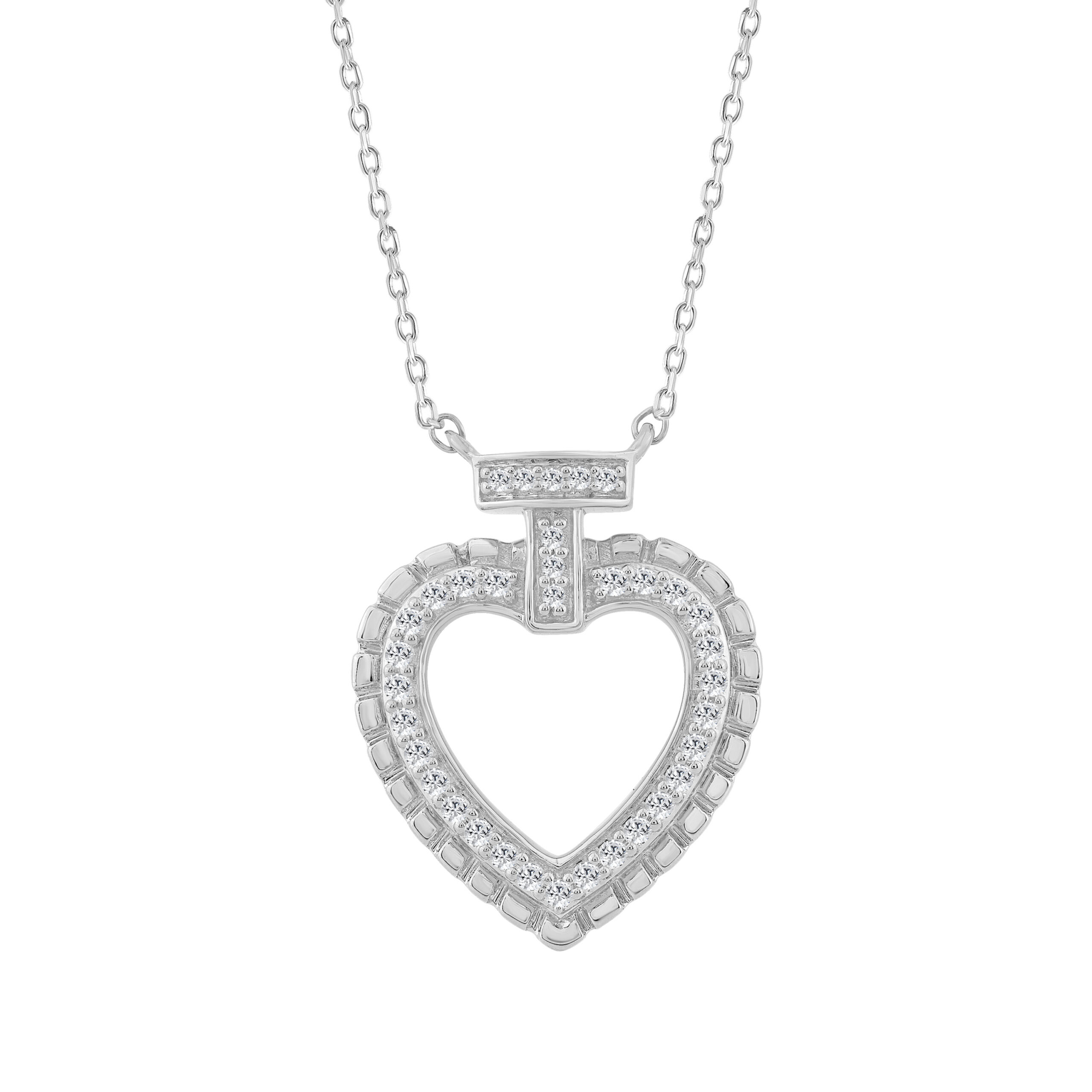 19040486_361935W.jpg ELEGANCE 10K WHITE GOLD 0.15CT TWISTED CIRCLE HEART & LADIES PENDANT ROUND DIAMOND WITH CHAIN - Image 1