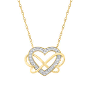 10K YELLOW GOLD LADIES INFINITY HEART PENDANT 0.15CT ROUND DIAMOND, INCLUDES CHAIN