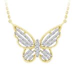 LADIES NECKLACE 0.25CT ROUND/BAGUETTE DIAMOND 10K YELLOW GOLD