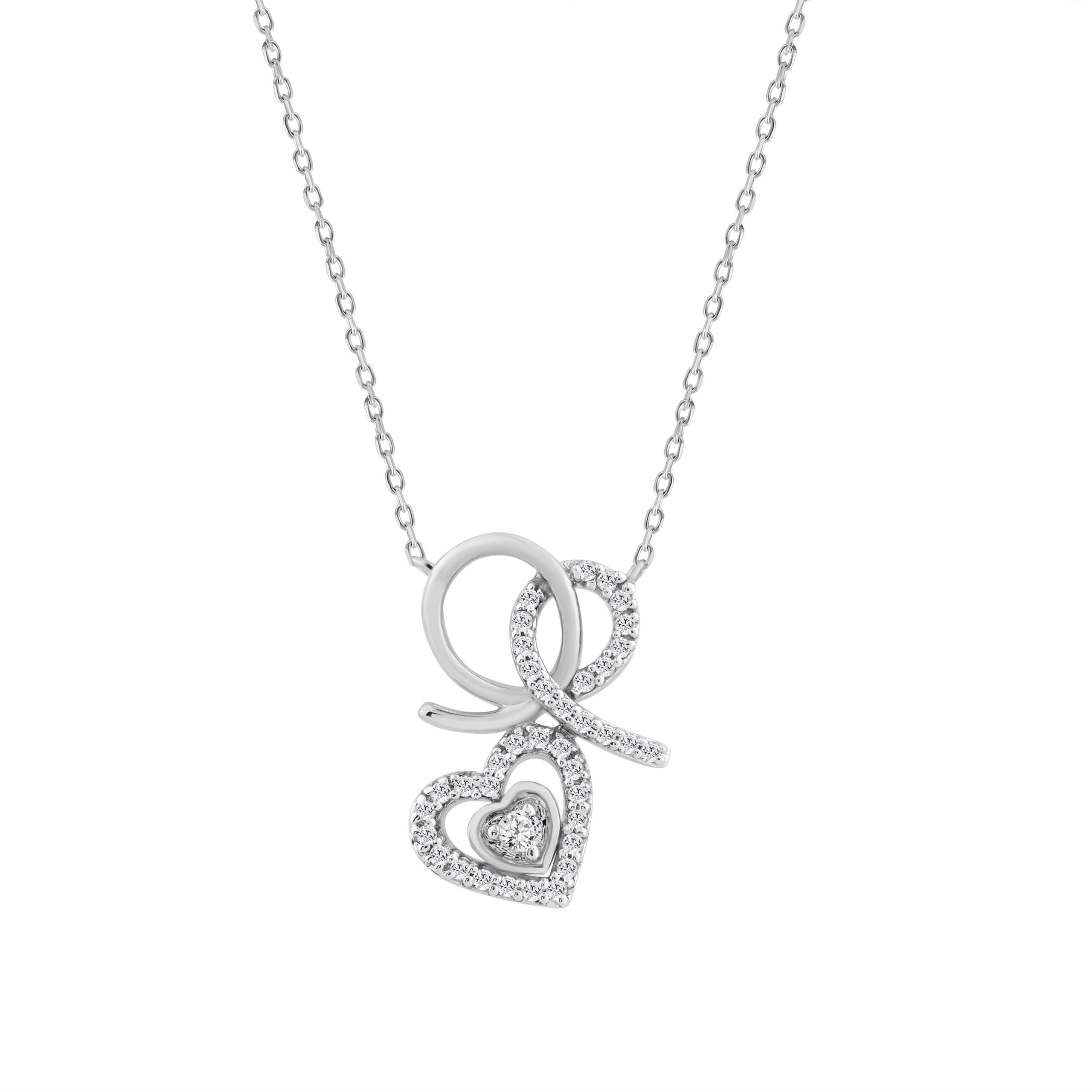 19080709_361471W.jpg 10K WHITE GOLD DOUBLE HEART FASHION PENDANT WITH CHAIN FOR LADIES 0.15CT ROUND DIAMOND - Image 1