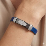 0.25 Ct Round Diamond Men’S Bracelet – Sterling Silver White With Rubber Strap (Blue/Black) - Image 4