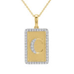 Elegant Ladies 0.20Ct Round Diamond “C Alphabet Fashion Pendant With Chain – 10K Yellow Gold