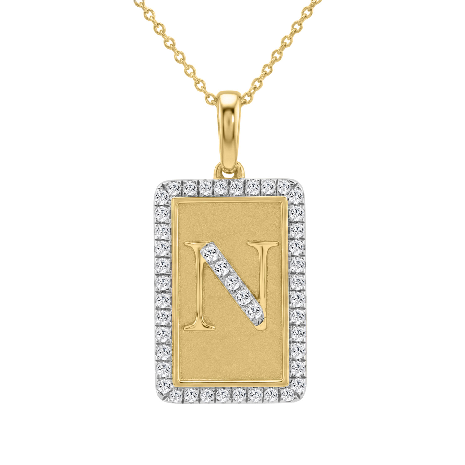 19082052_361165Y.jpg Elegant Ladies 0.20Ct Round Diamond “N Alphabet Fashion Pendant With Chain – 10K Yellow Gold - Image 1
