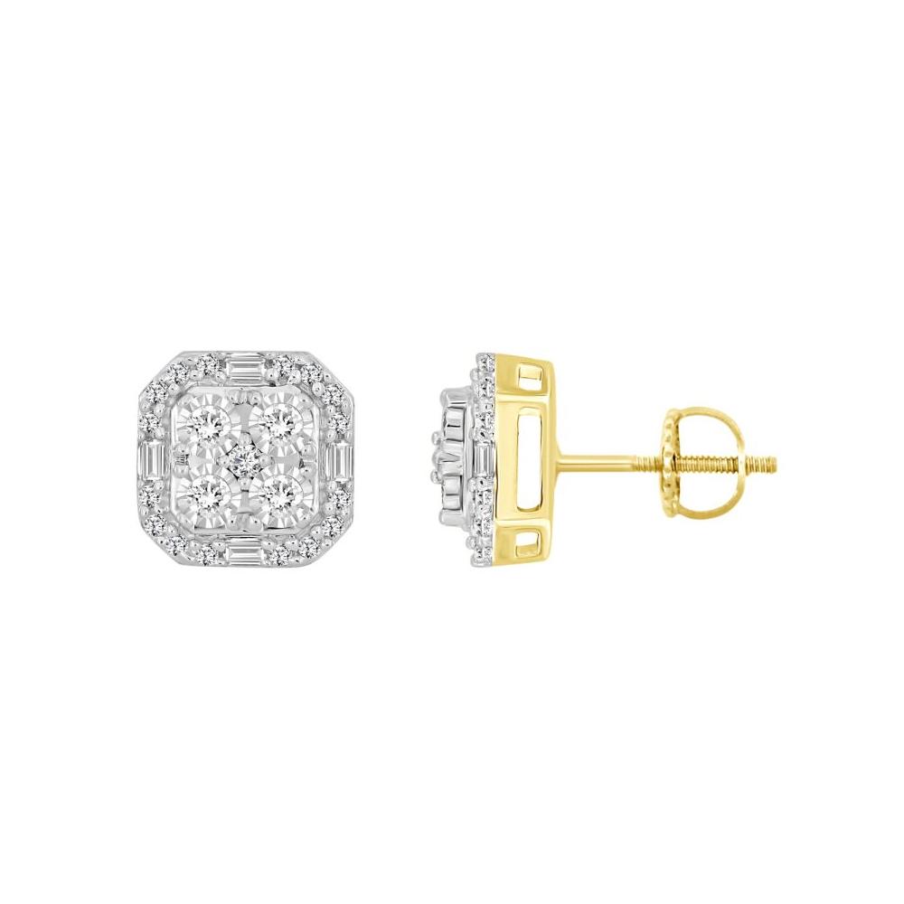 19083210_288421Y.jpg LADIES EARRINGS 0.25CT ROUND/BAGUETTE DIAMOND 10K YELLOW GOLD - Image 1