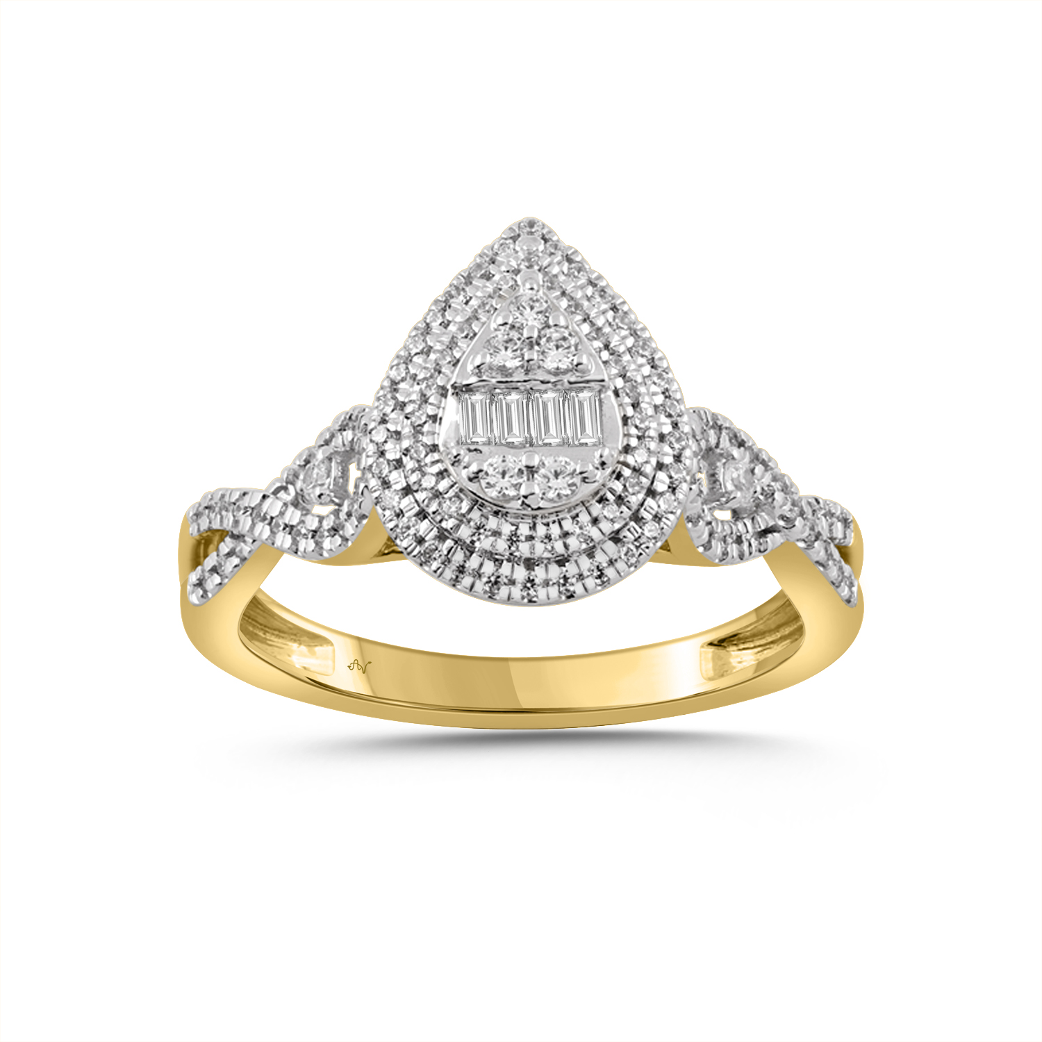 19083220_349565Y.jpg LADIES RING 0.33CT ROUND/BAGUETTE DIAMOND 10K YELLOW GOLD - Image 1