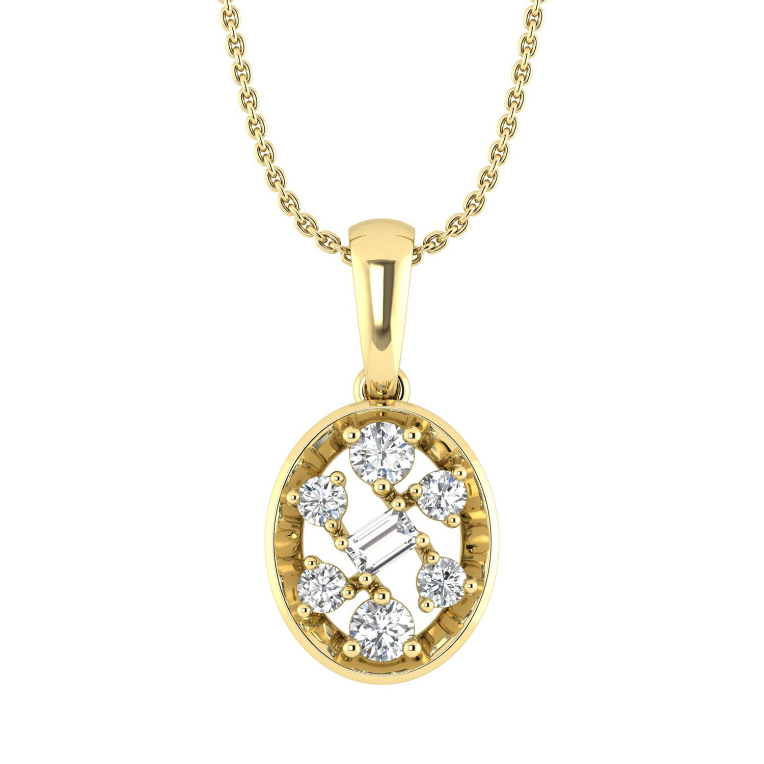 19083221_351867Y.jpg LADIES PENDANT WITH CHAIN 0.20CT ROUND/BAGUETTE DIAMOND 10K YELLOW GOLD - Image 1