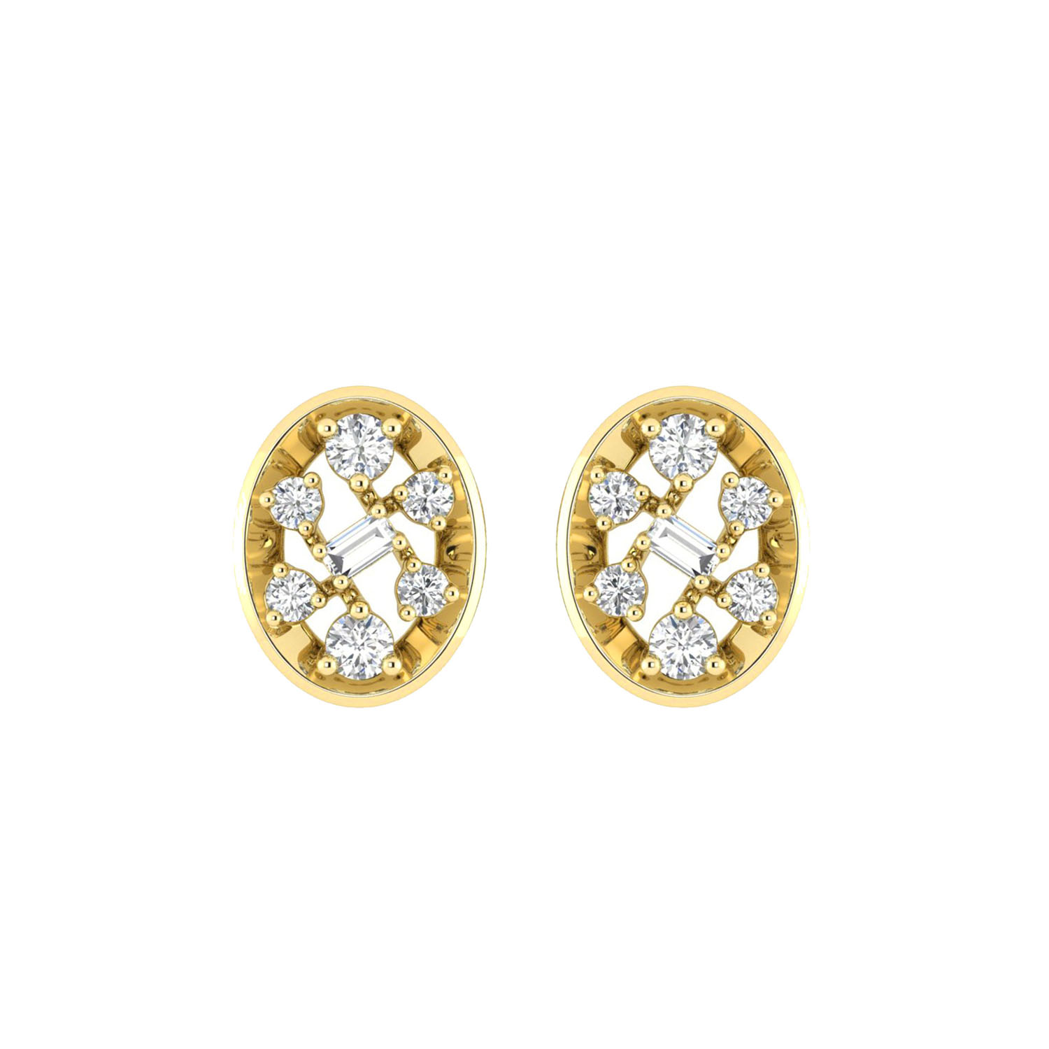 19083222_351872Y.jpg LADIES EARRINGS 0.20CT ROUND/BAGUETTE DIAMOND 10K YELLOW GOLD - Image 1