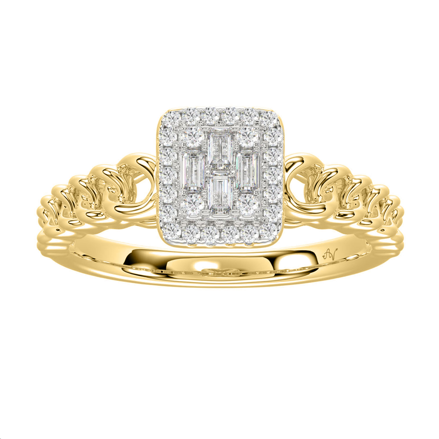19088900_355888Y.jpg Ladies Halo Engagement Ring 0.20Ct Round & Baguette Diamond 10K Yellow Gold – Elegant Wedding Or Promise Jewelry - Image 1