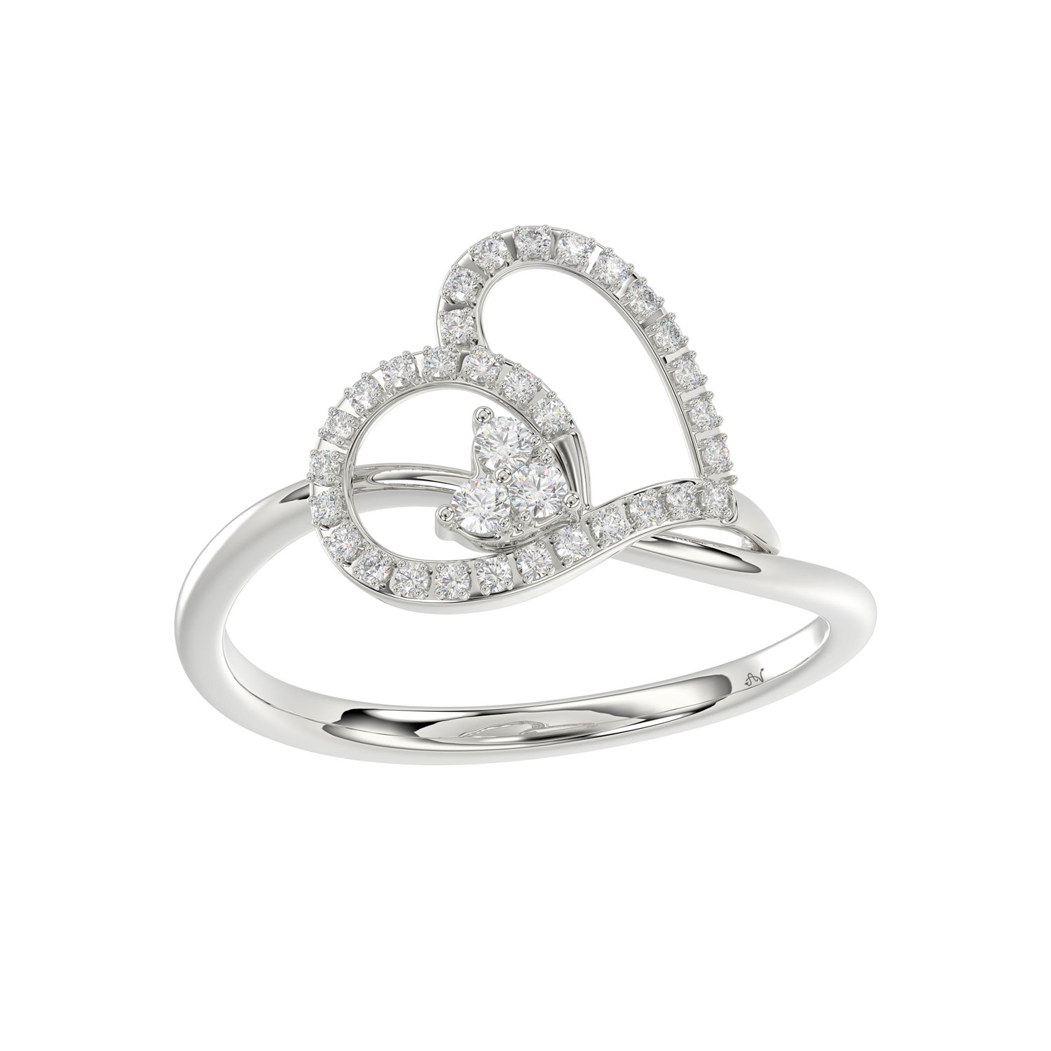 19088901_358211W-SS.jpg Elegant Ladies Heart Ring 0.15Ct Round Diamond Sterling Silver White Romantic Promise Jewelry For Women - Image 1