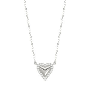 Round Diamond Heart Necklace, 0.10Ct Sterling Silver  Love Necklace, Minimal Heart Charm Pendant For Your Loved One, Girlfriend Gift