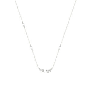 14K White Gold 0.16Ct Ladies Pearl Necklace  Round Diamond Bezel Design