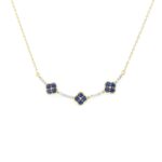 18K YELLOW GOLD 1/5CT ROUND DIAMOND LADIES NECKLACE (COLOR STONE BLUE SAPPHIRE 1/10CT)