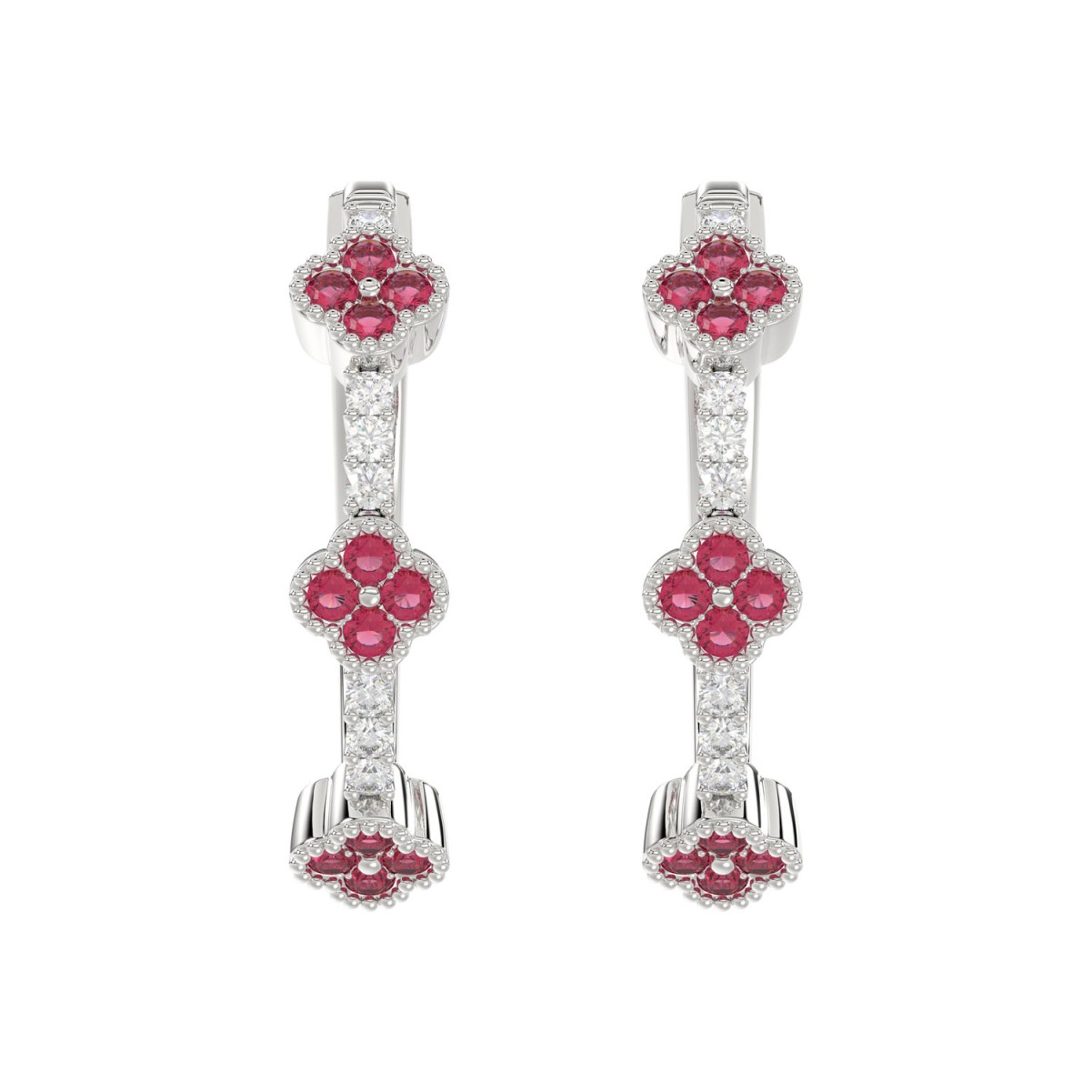 19114554_VA29805W-1201x1201.jpg 18K WHITE GOLD 1/4CT ROUND DIAMOND LADIES HOOP EARRINGS(COLOR STONE RUBY DIAMOND 1/10CT) - Image 1