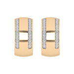 LADIES HOOPS EARRINGS 0.13CT ROUND DIAMOND 10K YELLOW GOLD