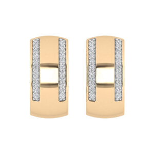 LADIES HOOPS EARRINGS 0.13CT ROUND DIAMOND 10K YELLOW GOLD