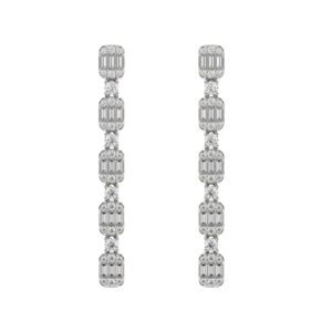 18K WHITE GOLD 1CT ROUND/BAGUETTE DIAMOND LADIES EARRINGS
