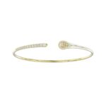 18K YELLOW GOLD 1/2CT ROUND/BAGUETTE DIAMOND LADIES BANGLE (SOFT WHITE ENAMEL)