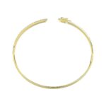 18K YELLOW GOLD 1/2CT ROUND/BAGUETTE DIAMOND LADIES BANGLE (SOFT WHITE ENAMEL) - Image 3