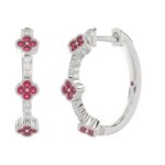 18K WHITE GOLD 1/4CT ROUND DIAMOND LADIES HOOP EARRINGS(COLOR STONE RUBY DIAMOND 1/10CT) - Image 3