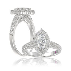 14K WHITE GOLD 1 3/4CT ROUND/MARQUISE DIAMOND LADIES RING(CENTER STONE MARQUISE DIAMOND 1CT)