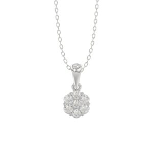 14K WHITE GOLD 1/6CT ROUND DIAMOND LADIES FLOWER PENDANT WITH CHAIN